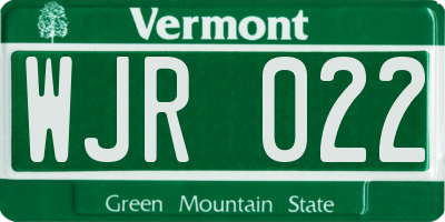 VT license plate WJR022