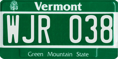 VT license plate WJR038