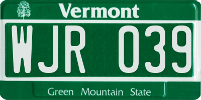 VT license plate WJR039