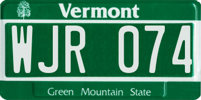VT license plate WJR074