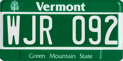 VT license plate WJR092