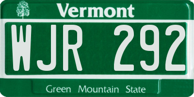 VT license plate WJR292