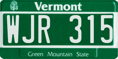 VT license plate WJR315