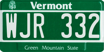VT license plate WJR332