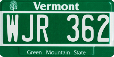 VT license plate WJR362