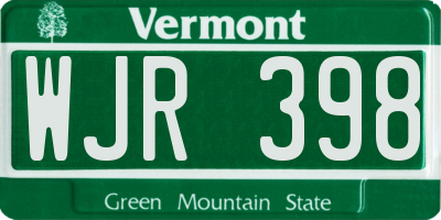 VT license plate WJR398