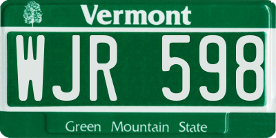 VT license plate WJR598