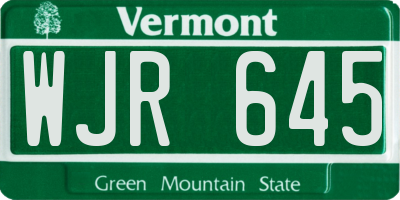 VT license plate WJR645