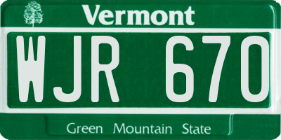 VT license plate WJR670