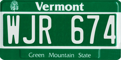 VT license plate WJR674