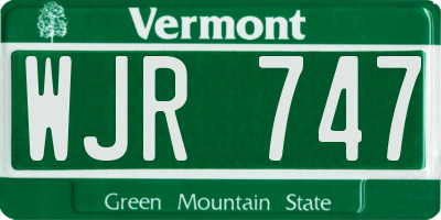 VT license plate WJR747
