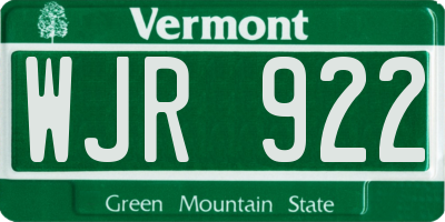 VT license plate WJR922