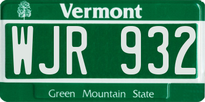 VT license plate WJR932