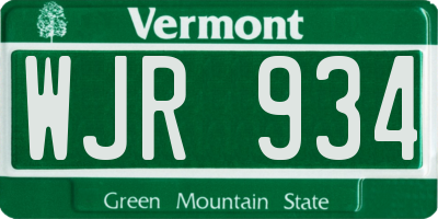 VT license plate WJR934