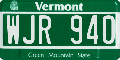 VT license plate WJR940