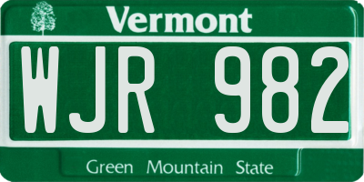 VT license plate WJR982