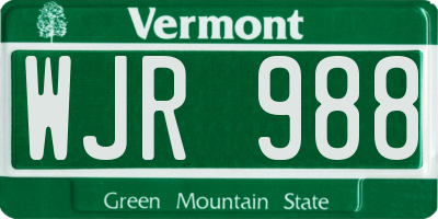 VT license plate WJR988