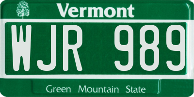 VT license plate WJR989
