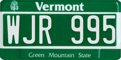 VT license plate WJR995
