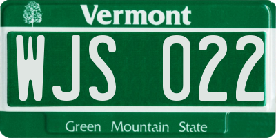 VT license plate WJS022