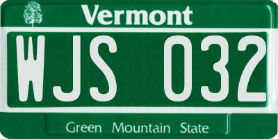VT license plate WJS032