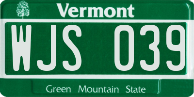VT license plate WJS039