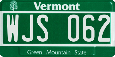 VT license plate WJS062