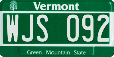 VT license plate WJS092