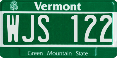 VT license plate WJS122
