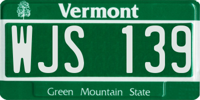 VT license plate WJS139