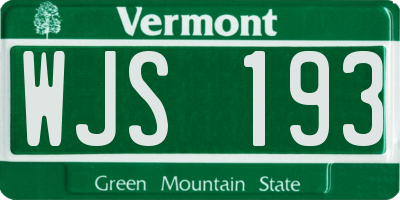 VT license plate WJS193