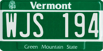 VT license plate WJS194