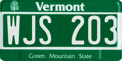 VT license plate WJS203