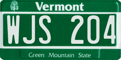 VT license plate WJS204