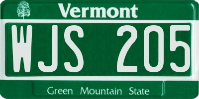 VT license plate WJS205