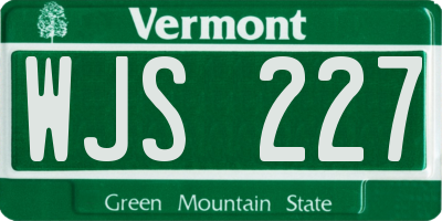 VT license plate WJS227