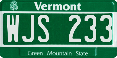 VT license plate WJS233