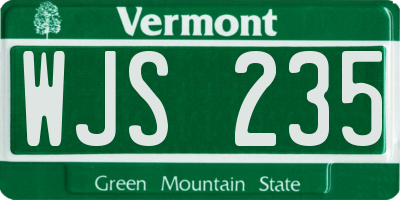 VT license plate WJS235