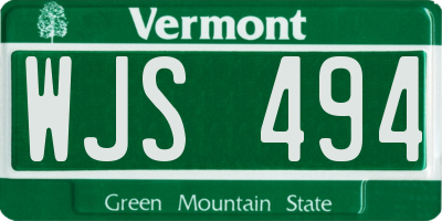 VT license plate WJS494