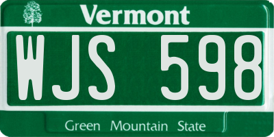 VT license plate WJS598