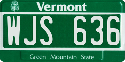 VT license plate WJS636