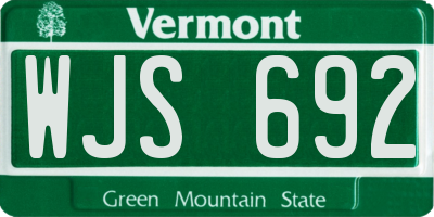 VT license plate WJS692