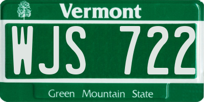 VT license plate WJS722