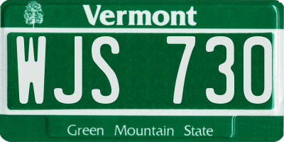 VT license plate WJS730