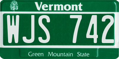 VT license plate WJS742