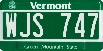 VT license plate WJS747
