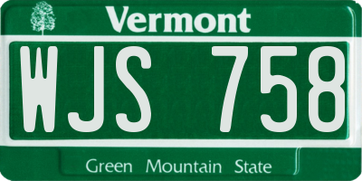 VT license plate WJS758