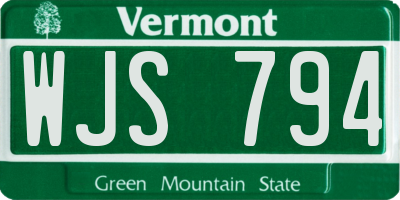 VT license plate WJS794