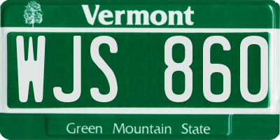 VT license plate WJS860