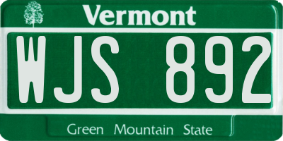 VT license plate WJS892